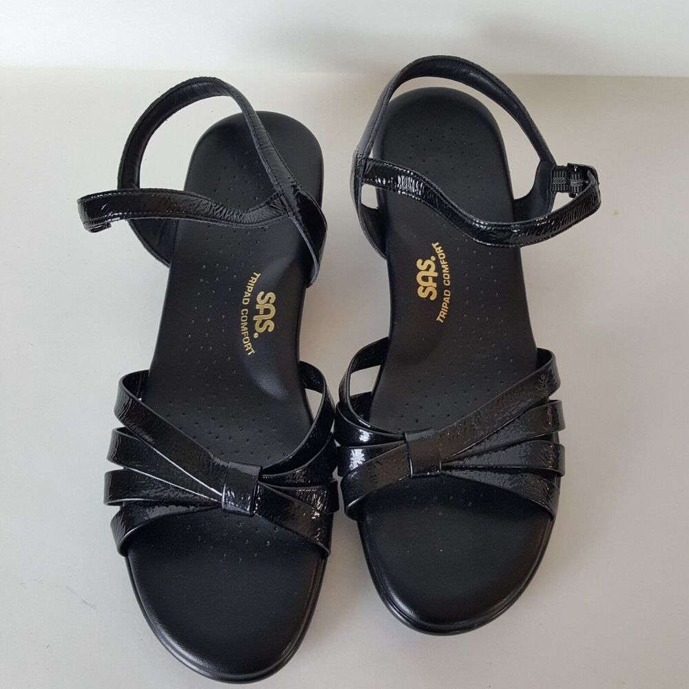 SAS Black Patent Leather Women's Size 10M Ankle Strap Sandals